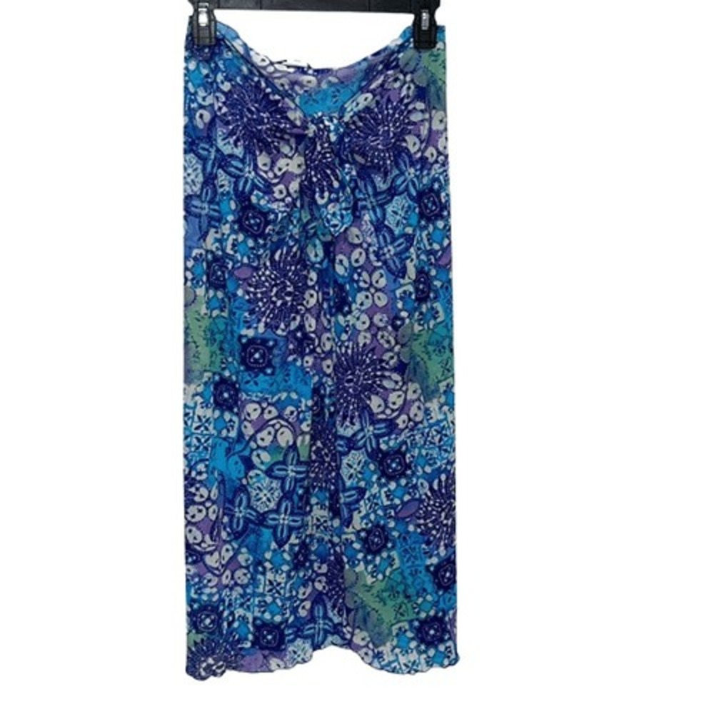 DKNY Sarong Swimsuit Cover Up Floral Mesh Blue Purple One Size